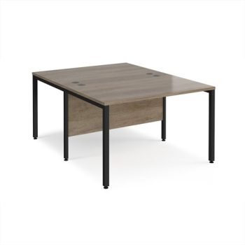 Maestro 25 back to back straight desks 1200mm x 1600mm - black bench leg frame Nebraska Oak Top - MB1216BKNO