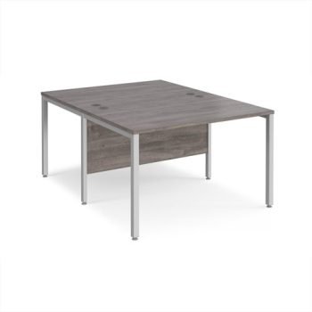 Maestro 25 back to back straight desks 1200mm x 1600mm - silver bench leg frame Grey Oak Top - MB1216BSGO