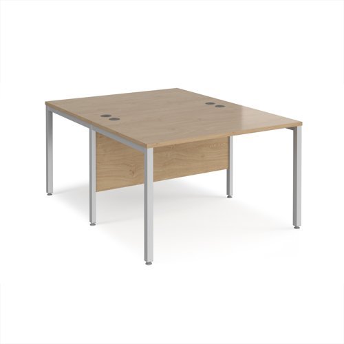 Maestro 25 back to back straight desks 1200mm x 1600mm - silver bench leg frame Kendal Oak Top - MB1216BSKO