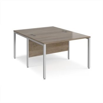 Maestro 25 back to back straight desks 1200mm x 1600mm - silver bench leg frame Nebraska Oak Top - MB1216BSNO