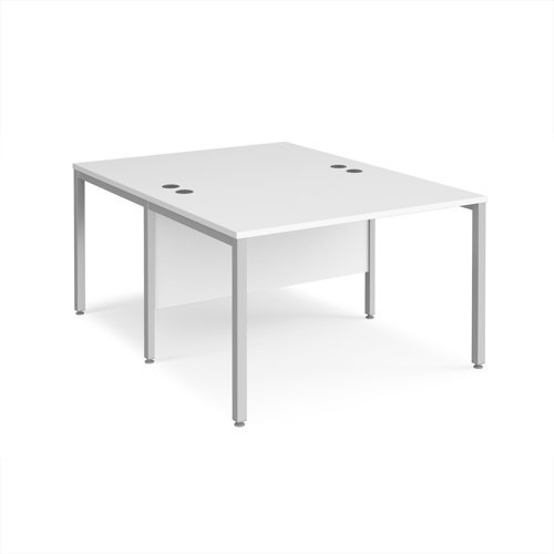 Maestro 25 back to back straight desks 1200mm x 1600mm - silver bench leg frame White Top - MB1216BSWH