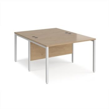 Maestro 25 back to back straight desks 1200mm x 1600mm - white bench leg frame Kendal Oak Top - MB1216BWHKO