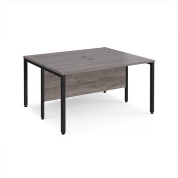 Maestro 25 back to back straight desks 1400mm x 1200mm - black bench leg frame Grey Oak Top - MB1412BKGO