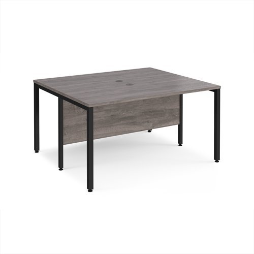 Maestro 25 back to back straight desks 1400mm x 1200mm - black bench leg frame Grey Oak Top - MB1412BKGO