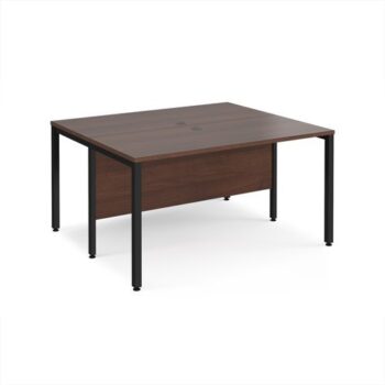 Maestro 25 back to back straight desks 1400mm x 1200mm - black bench leg frame Walnut top - MB1412BKW