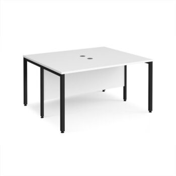 Maestro 25 back to back straight desks 1400mm x 1200mm - black bench leg frame White Top - MB1412BKWH