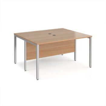 Maestro 25 back to back straight desks 1400mm x 1200mm - silver bench leg frame Beech top - MB1412BSB