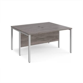 Maestro 25 back to back straight desks 1400mm x 1200mm - silver bench leg frame Grey Oak Top - MB1412BSGO