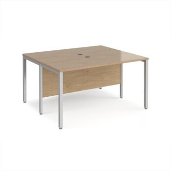 Maestro 25 back to back straight desks 1400mm x 1200mm - silver bench leg frame Kendal Oak Top - MB1412BSKO