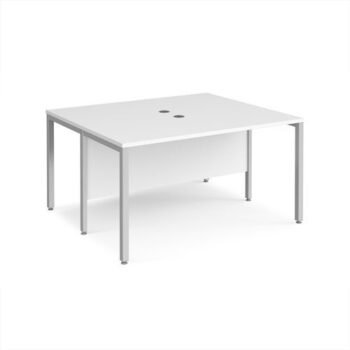 Maestro 25 back to back straight desks 1400mm x 1200mm - silver bench leg frame White Top - MB1412BSWH