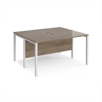 Maestro 25 back to back straight desks 1400mm x 1200mm - white bench leg frame Nebraska Oak Top - MB1412BWHNO