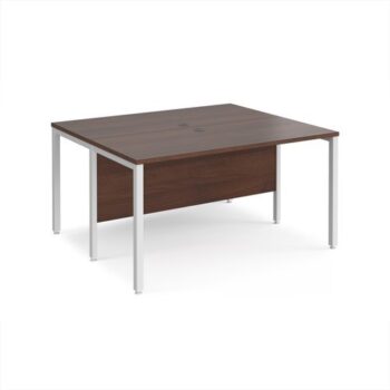 Maestro 25 back to back straight desks 1400mm x 1200mm - white bench leg frame Walnut top - MB1412BWHW