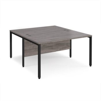 Maestro 25 back to back straight desks 1400mm x 1600mm - black bench leg frame Grey Oak Top - MB1416BKGO