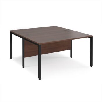 Maestro 25 back to back straight desks 1400mm x 1600mm - black bench leg frame Walnut top - MB1416BKW
