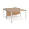 Maestro 25 back to back straight desks 1400mm x 1600mm - silver bench leg frame Beech top - MB1416BSB