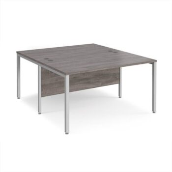Maestro 25 back to back straight desks 1400mm x 1600mm - silver bench leg frame Grey Oak Top - MB1416BSGO