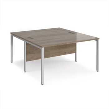 Maestro 25 back to back straight desks 1400mm x 1600mm - silver bench leg frame Nebraska Oak Top - MB1416BSNO