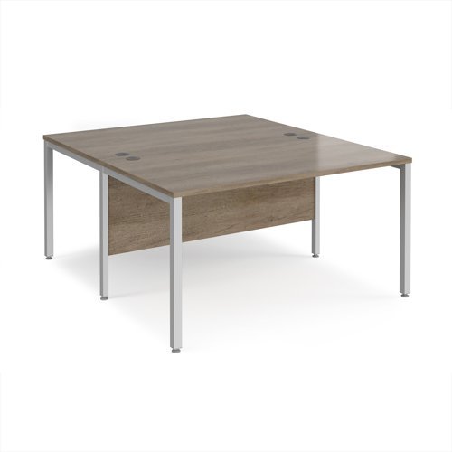 Maestro 25 back to back straight desks 1400mm x 1600mm - silver bench leg frame Nebraska Oak Top - MB1416BSNO