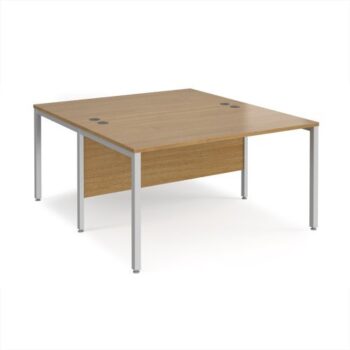 Maestro 25 back to back straight desks 1400mm x 1600mm - silver bench leg frame Oak Top - MB1416BSO