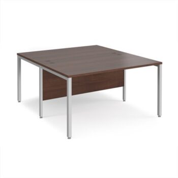 Maestro 25 back to back straight desks 1400mm x 1600mm - silver bench leg frame Walnut top - MB1416BSW
