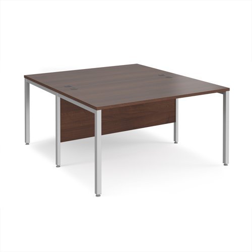 Maestro 25 back to back straight desks 1400mm x 1600mm - silver bench leg frame Walnut top - MB1416BSW