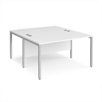 Maestro 25 back to back straight desks 1400mm x 1600mm - silver bench leg frame White Top - MB1416BSWH