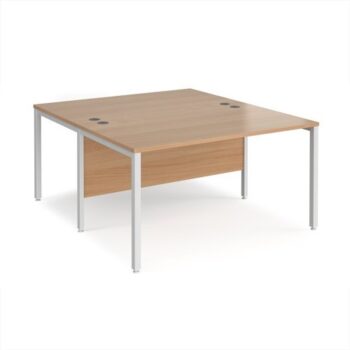 Maestro 25 back to back straight desks 1400mm x 1600mm - white bench leg frame Beech top - MB1416BWHB