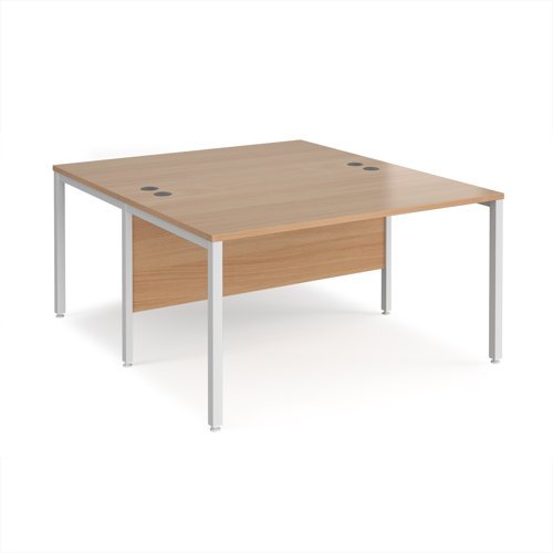 Maestro 25 back to back straight desks 1400mm x 1600mm - white bench leg frame Beech top - MB1416BWHB