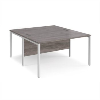 Maestro 25 back to back straight desks 1400mm x 1600mm - white bench leg frame Grey Oak Top - MB1416BWHGO