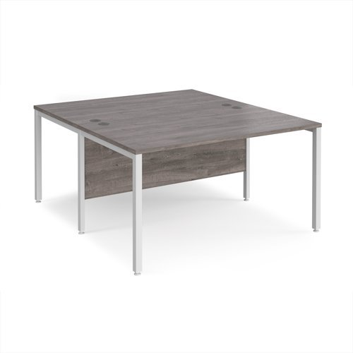 Maestro 25 back to back straight desks 1400mm x 1600mm - white bench leg frame Grey Oak Top - MB1416BWHGO