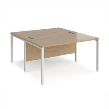 Maestro 25 back to back straight desks 1400mm x 1600mm - white bench leg frame Kendal Oak Top - MB1416BWHKO