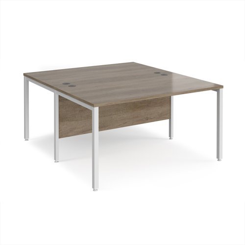 Maestro 25 back to back straight desks 1400mm x 1600mm - white bench leg frame Nebraska Oak Top - MB1416BWHNO