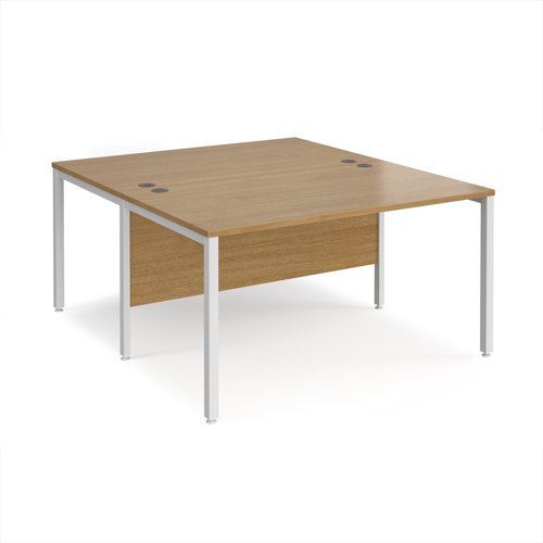 Maestro 25 back to back straight desks 1400mm x 1600mm - white bench leg frame Oak Top - MB1416BWHO