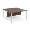 Maestro 25 back to back straight desks 1400mm x 1600mm - white bench leg frame Walnut top - MB1416BWHW
