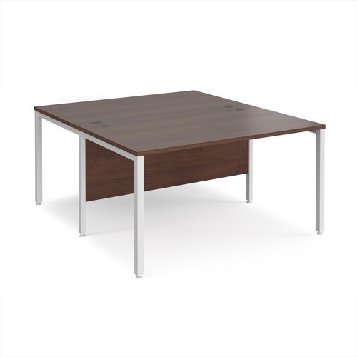 Maestro 25 back to back straight desks 1400mm x 1600mm - white bench leg frame Walnut top - MB1416BWHW