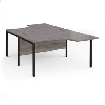 Maestro 25 back to back ergonomic desks 1400mm deep - black bench leg frame Grey Oak Top - MB14EBKGO