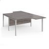 Maestro 25 back to back ergonomic desks 1400mm deep - silver bench leg frame Grey Oak Top - MB14EBSGO