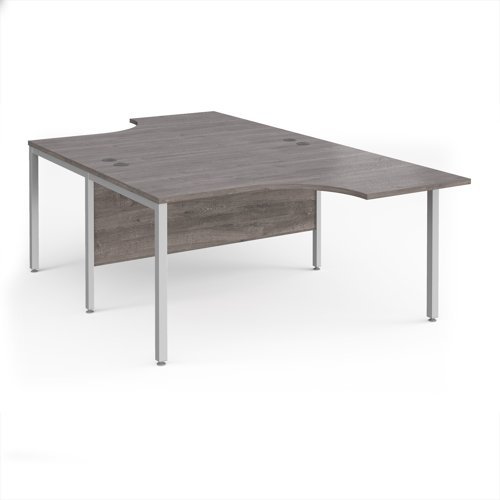 Maestro 25 back to back ergonomic desks 1400mm deep - silver bench leg frame Grey Oak Top - MB14EBSGO