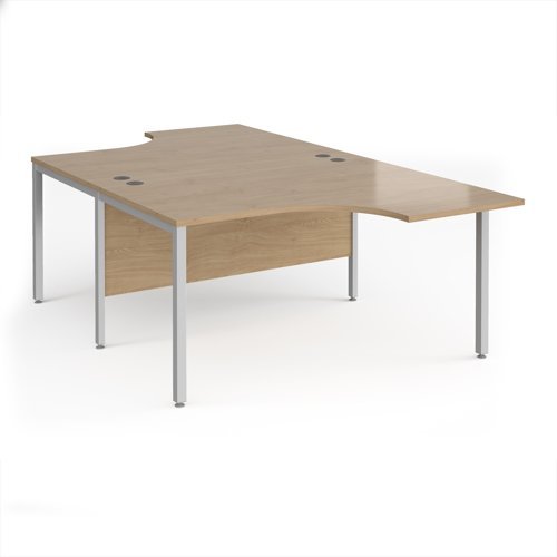 Maestro 25 back to back ergonomic desks 1400mm deep - silver bench leg frame Kendal Oak Top - MB14EBSKO