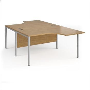Maestro 25 back to back ergonomic desks 1400mm deep - silver bench leg frame Oak Top - MB14EBSO