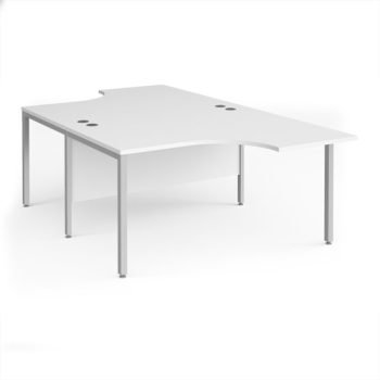 Maestro 25 back to back ergonomic desks 1400mm deep - silver bench leg frame White Top - MB14EBSWH