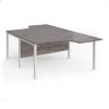Maestro 25 back to back ergonomic desks 1400mm deep - white bench leg frame Grey Oak Top - MB14EBWHGO