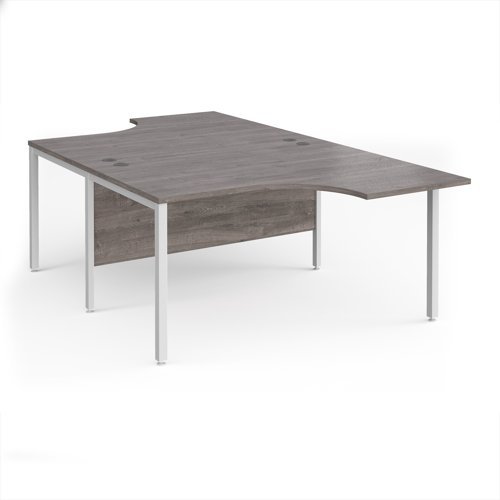 Maestro 25 back to back ergonomic desks 1400mm deep - white bench leg frame Grey Oak Top - MB14EBWHGO