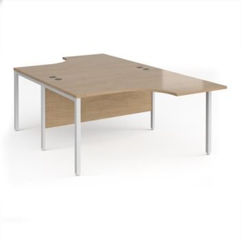 Maestro 25 back to back ergonomic desks 1400mm deep - white bench leg frame Kendal Oak Top - MB14EBWHKO