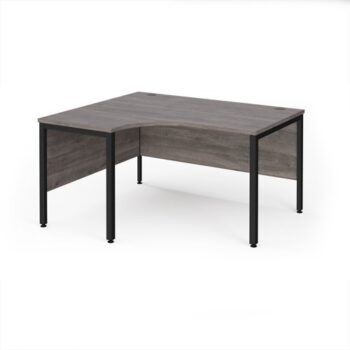 Maestro 25 left hand ergonomic desk 1400mm wide - black bench leg frame Grey Oak Top - MB14ELKGO