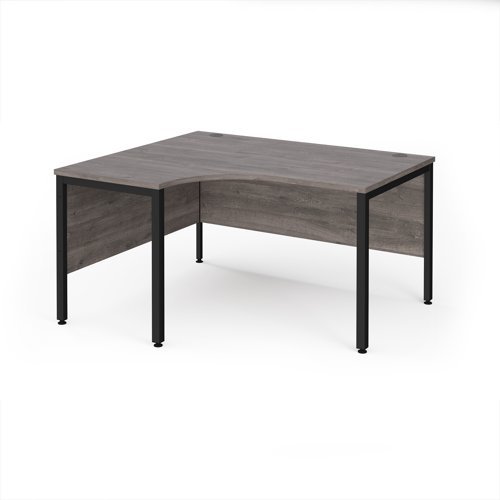 Maestro 25 left hand ergonomic desk 1400mm wide - black bench leg frame Grey Oak Top - MB14ELKGO