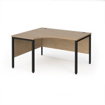 Maestro 25 left hand ergonomic desk 1400mm wide - black bench leg frame Kendal Oak Top - MB14ELKKO