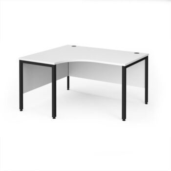 Maestro 25 left hand ergonomic desk 1400mm wide - black bench leg frame White Top - MB14ELKWH