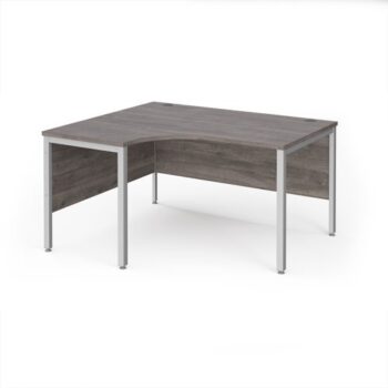 Maestro 25 left hand ergonomic desk 1400mm wide - silver bench leg frame Grey Oak Top - MB14ELSGO