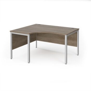 Maestro 25 left hand ergonomic desk 1400mm wide - silver bench leg frame Nebraska Oak Top - MB14ELSNO